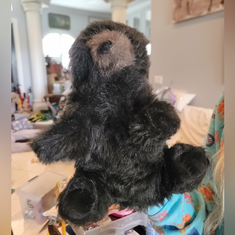 Black Plush Bear Toy puppet vintage